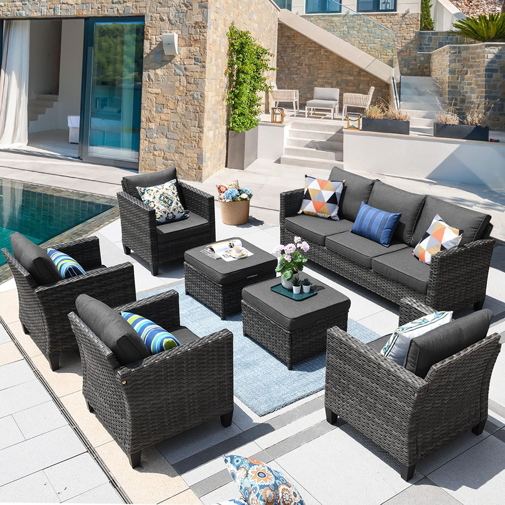 ovios Patio Furniture Set, Outdoor Wicker Rattan Sofa Couch with Chairs