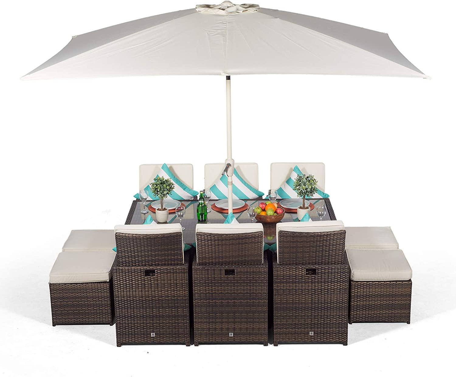 Cube Rattan Garden Furniture Set Chairs Sofa Stool Table Patio 6 Seater Set