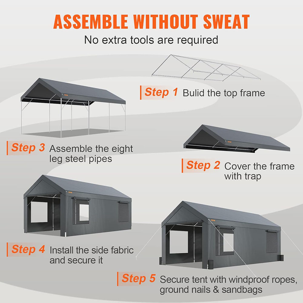 VEVOR Carport 12'x20' Heavy Duty Portable Garage, Upgraded Extra Large Car Canopy