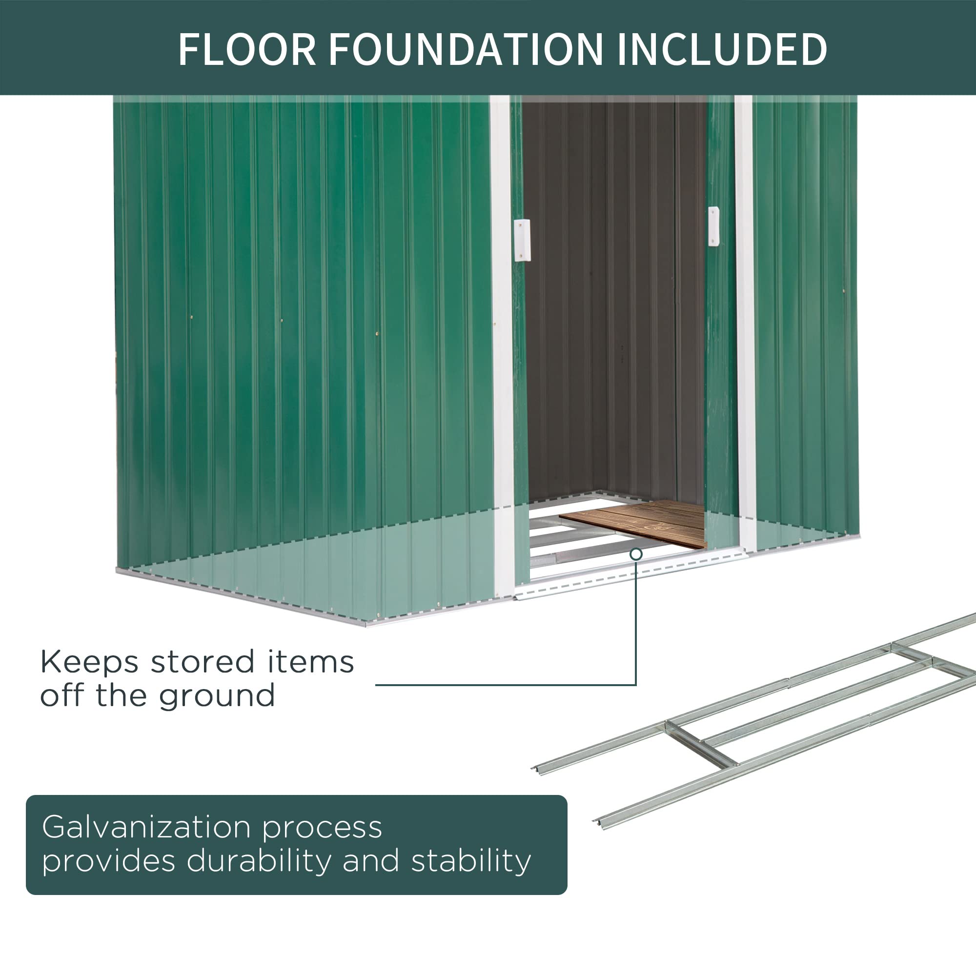 【Storage Shed】7' x 4' x 6' Garden storage shed metal tool shed with floor base and double doors