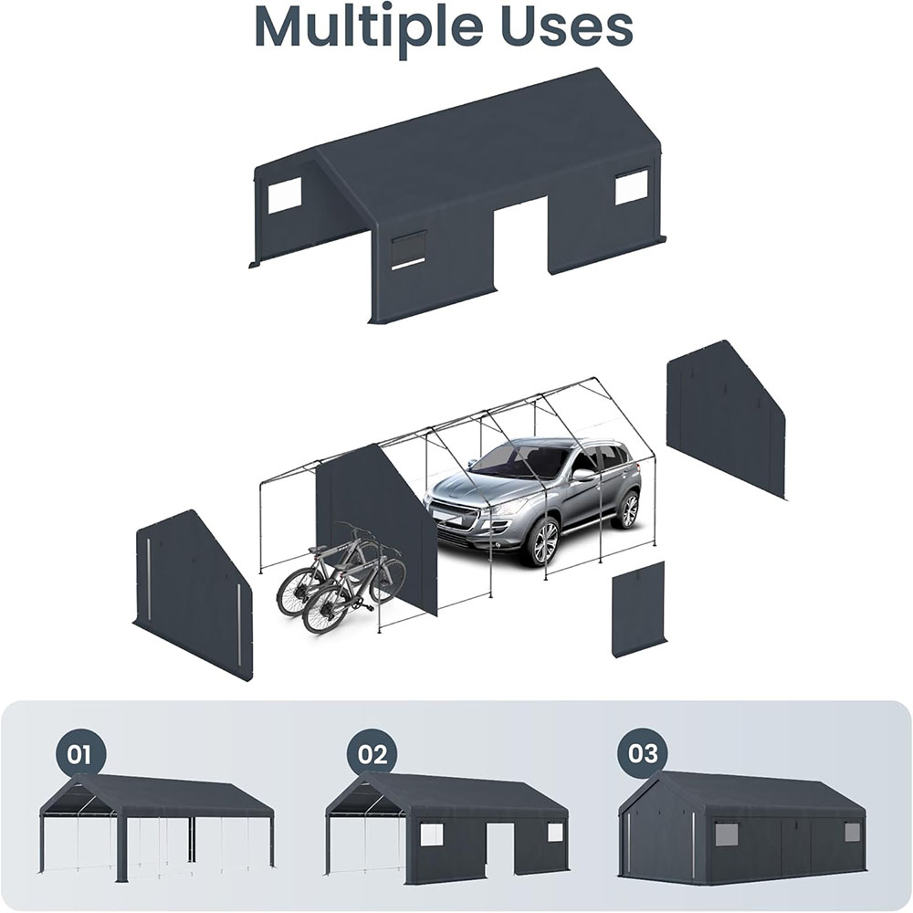 PHI VILLA 13'x24'x9.6' Outdoor Portable Storage Shed Garage with Roll-Up Zipper Door and Vent Carport