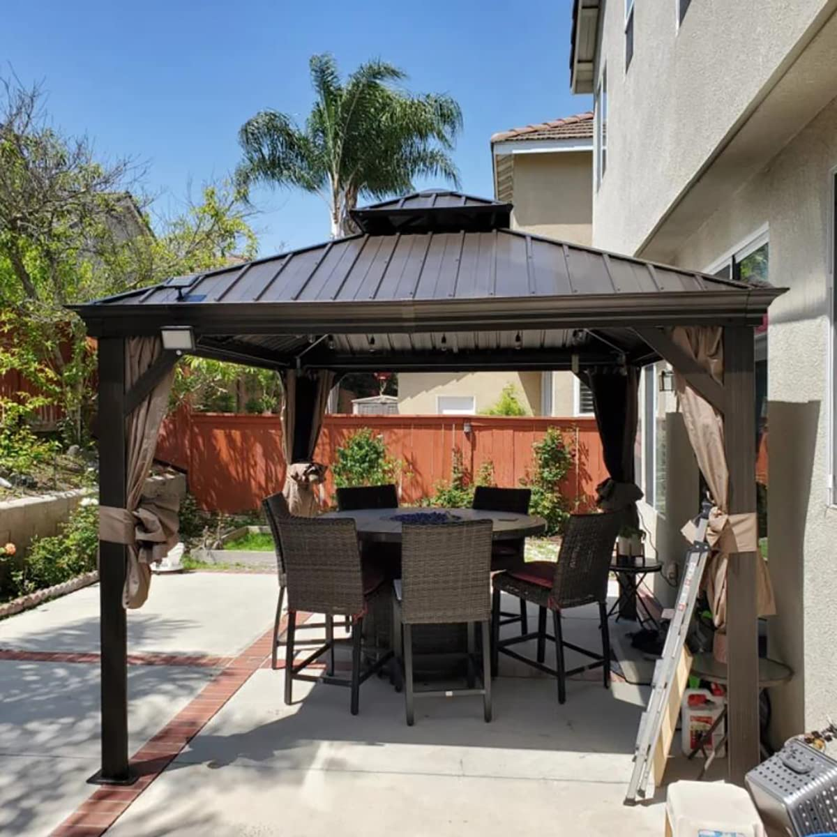 10x12 Hardtop Gazebo Outdoor Aluminum Gazebos Grill with Galvanized Steel Double Canopy