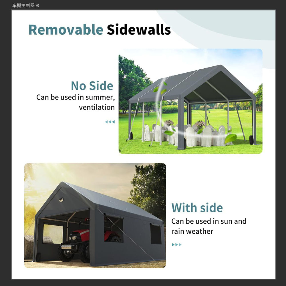 Heavy duty carport canopy, extra large portable car tent garage with roll-up windows and four seasons tarpaulin cover