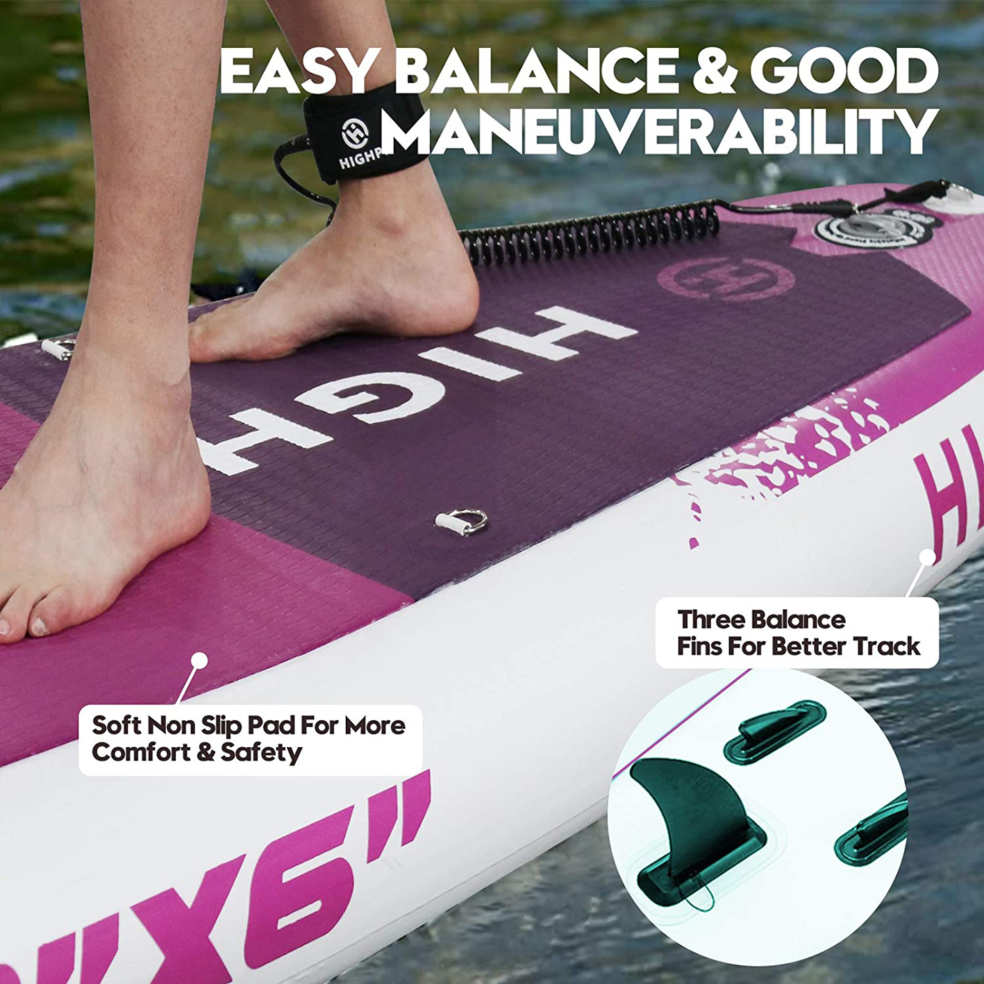 Highpi Inflatable Stand Up Paddle Boards, 10'6''/11' Ultra-Light SUP for All Skill Levels, w/Accessories Backpack, Anti-Slip Deck, Leash, Adjustable Paddle and Hand Pump, Waterproof Bag