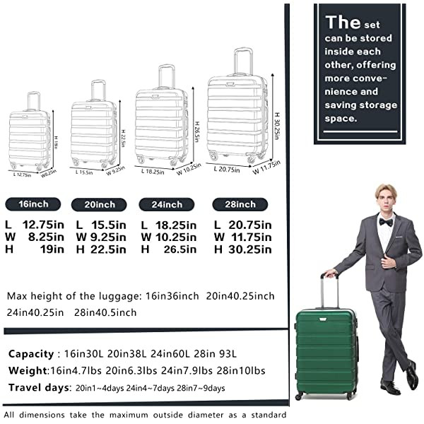 COOLIFE Luggage 3-Piece Set Hardshell Lightweight Spinner Luggage TSA Lock