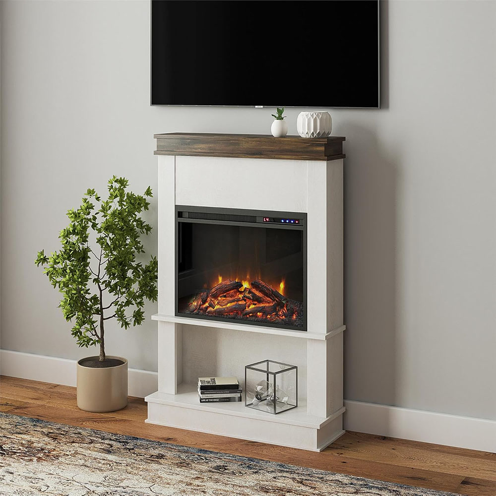 Ameriwood Home Mateo 30 Inch Electric Fireplace with Mantel and Shelf