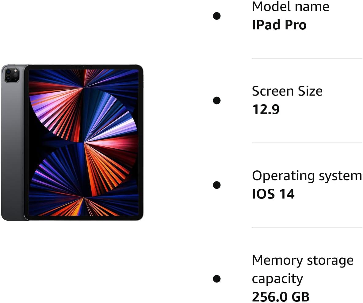 Apple 2021 iPad Pro 5th Gen (12.9 inch, Wi-Fi, 256GB) Space Grey (Renewed)