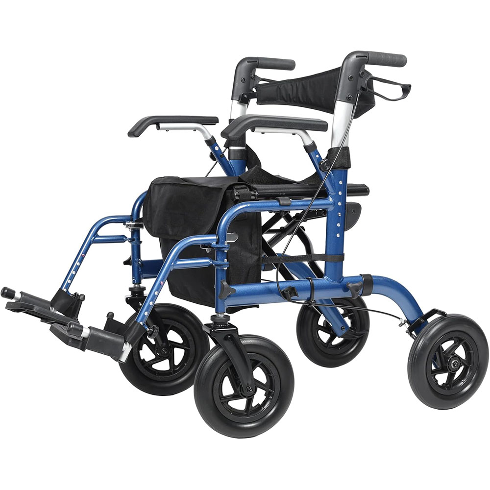 ELENKER All Terrain 2-in-1 Walker and Transport Chair, Foldable Wheelchair with 10-inch Wheels for Seniors