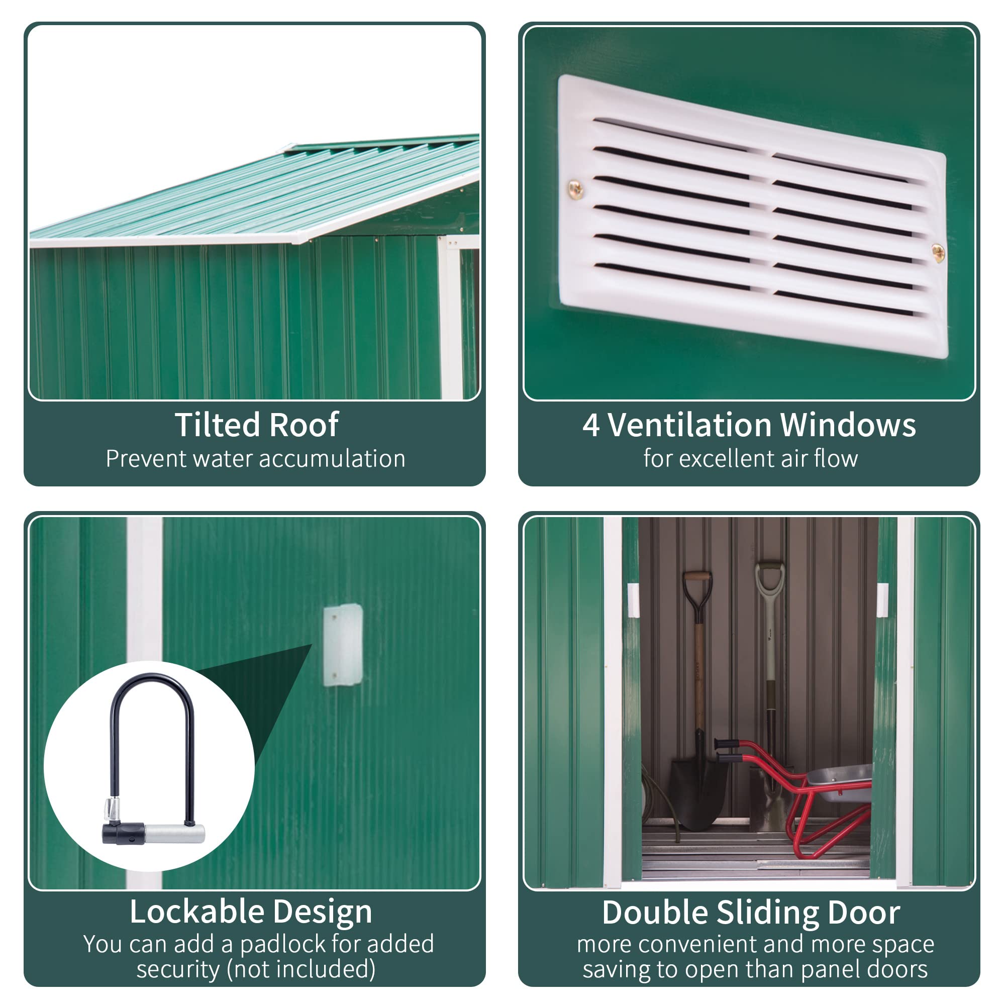 【Storage Shed】7' x 4' x 6' Garden storage shed metal tool shed with floor base and double doors