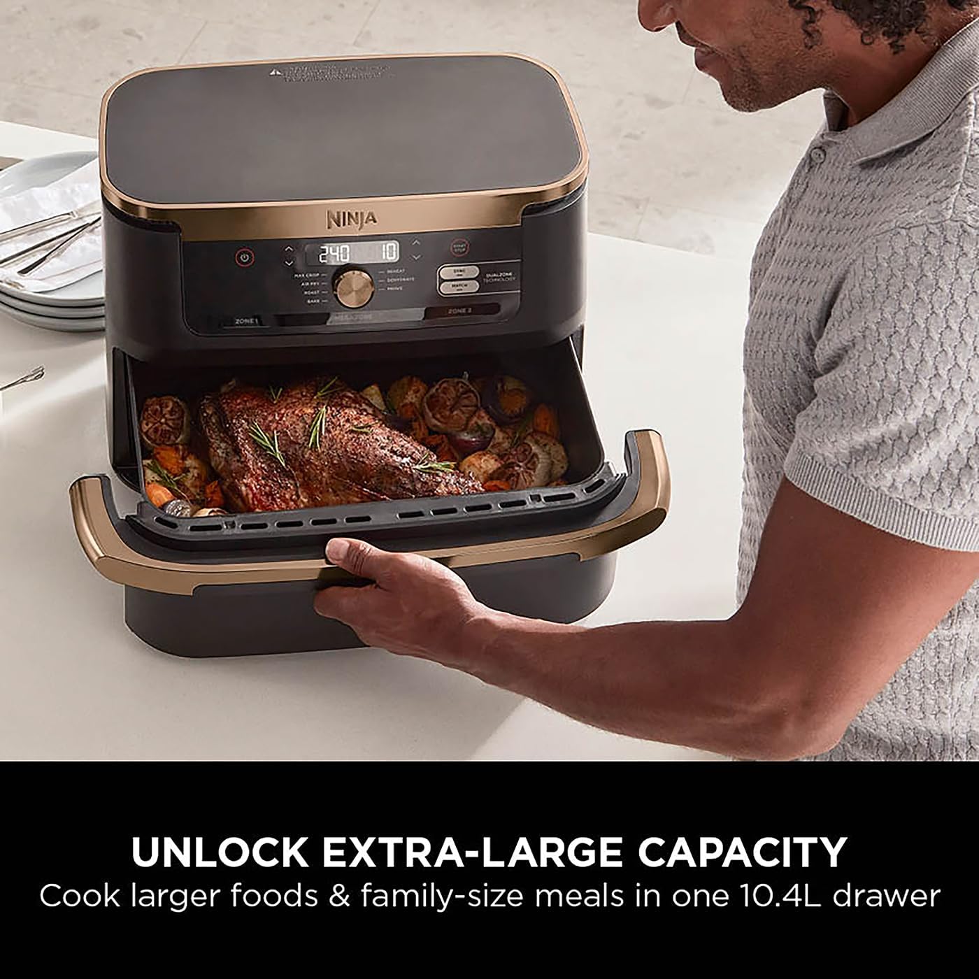 Ninja Foodi FlexDrawer Air Fryer, Dual Zone with Removable Divider, Large 10.4 Litre Drawer, 7 in 1, AF500UK