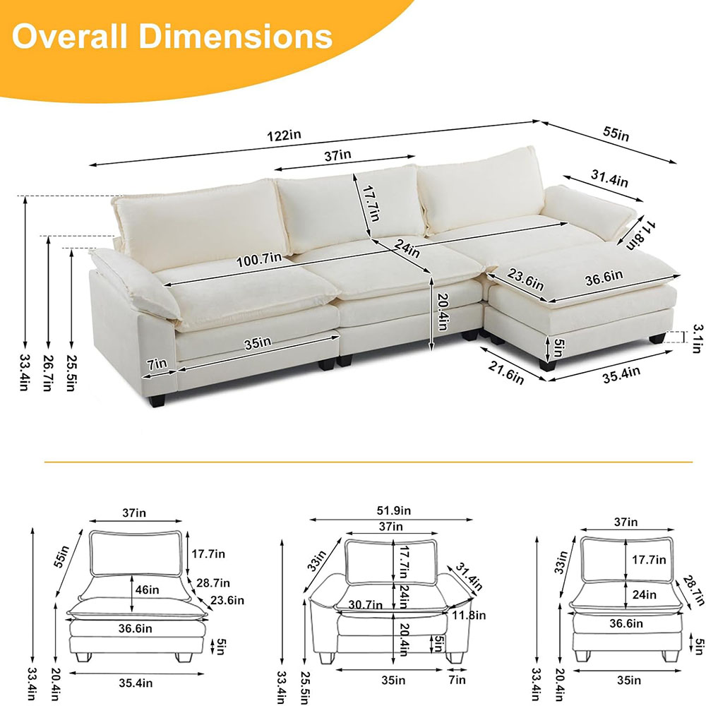 Karl home Sectional Sofa Modular Deep Seat Sofa Couch