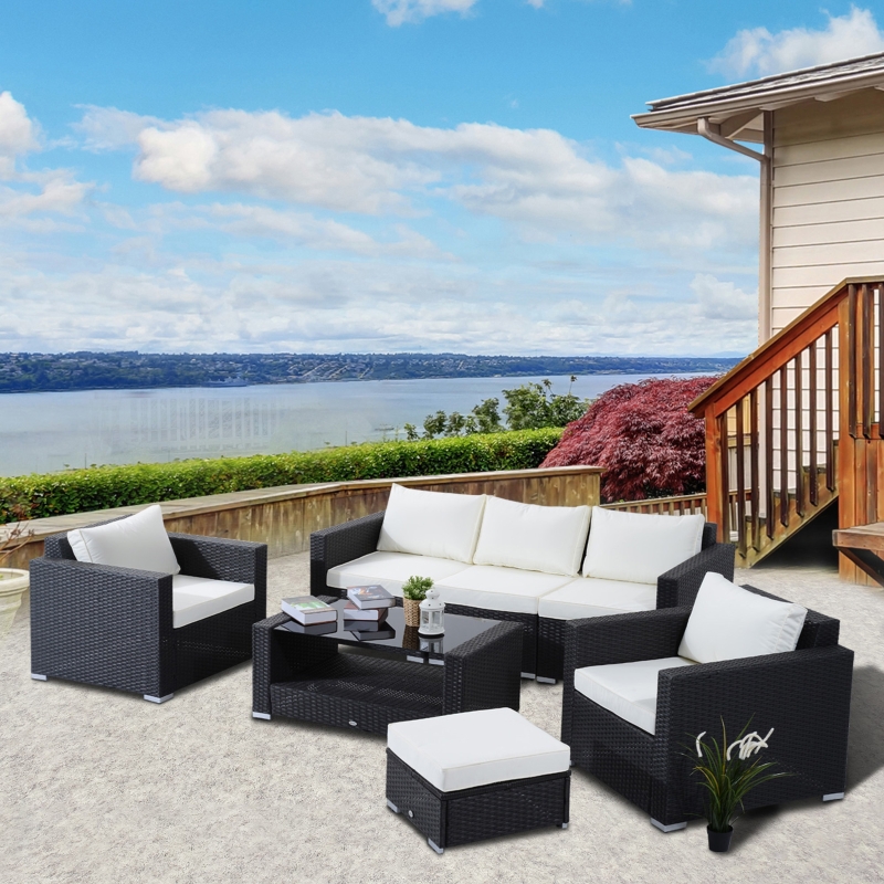 ćFurnitureććBSć7Pc Rattan Set Outdoor Patio Furniture Sofa Table Sectional Wicker