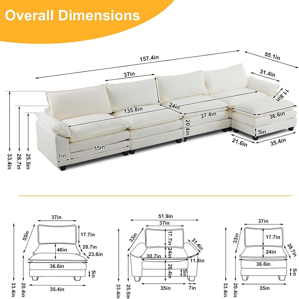Karl home Sectional Sofa Modular Deep Seat Sofa Couch