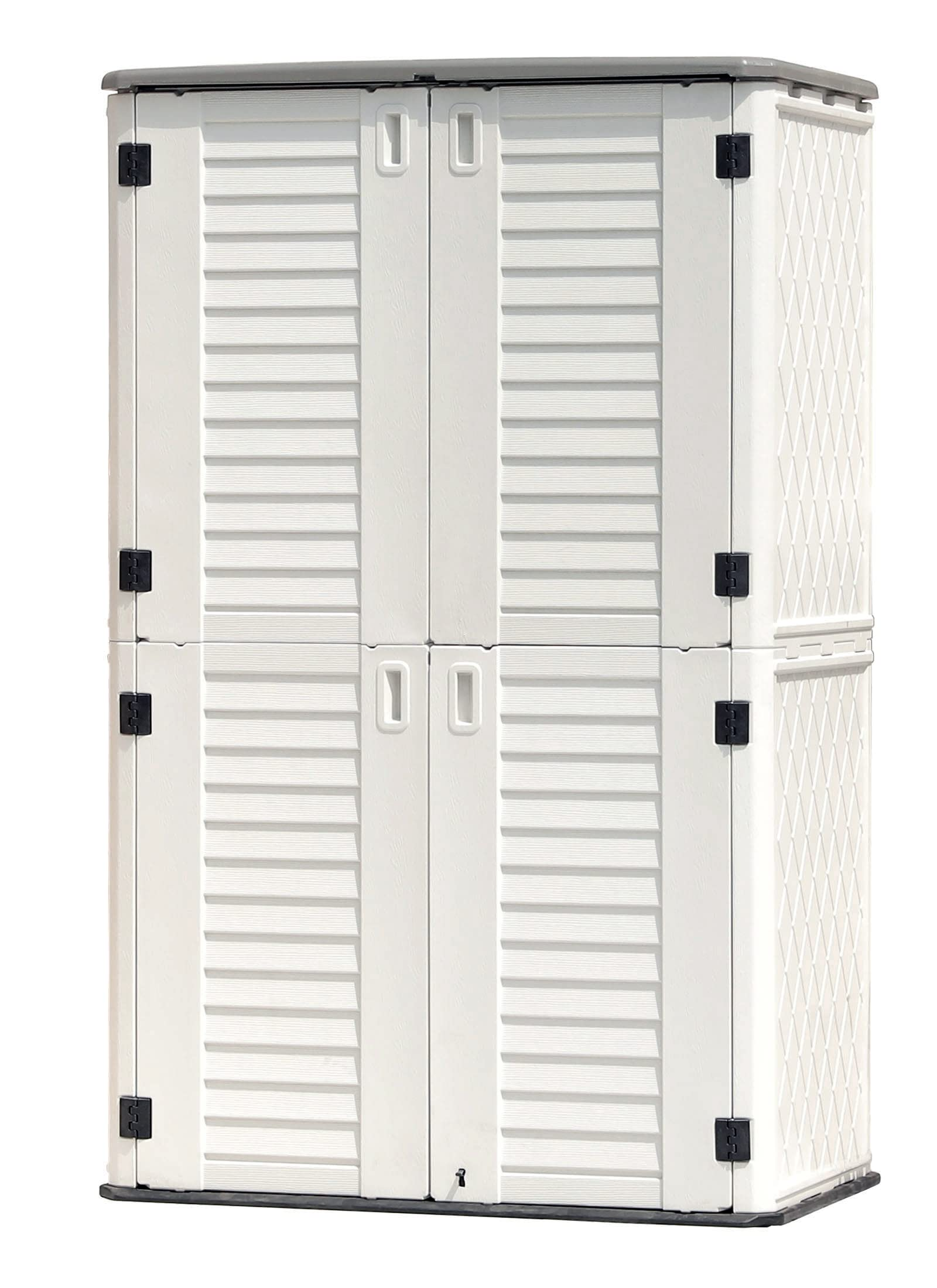 ćStorage ShedćOutdoor Storage Shed Waterproof, Resin Vertical Storage Cabinet Double-Layered