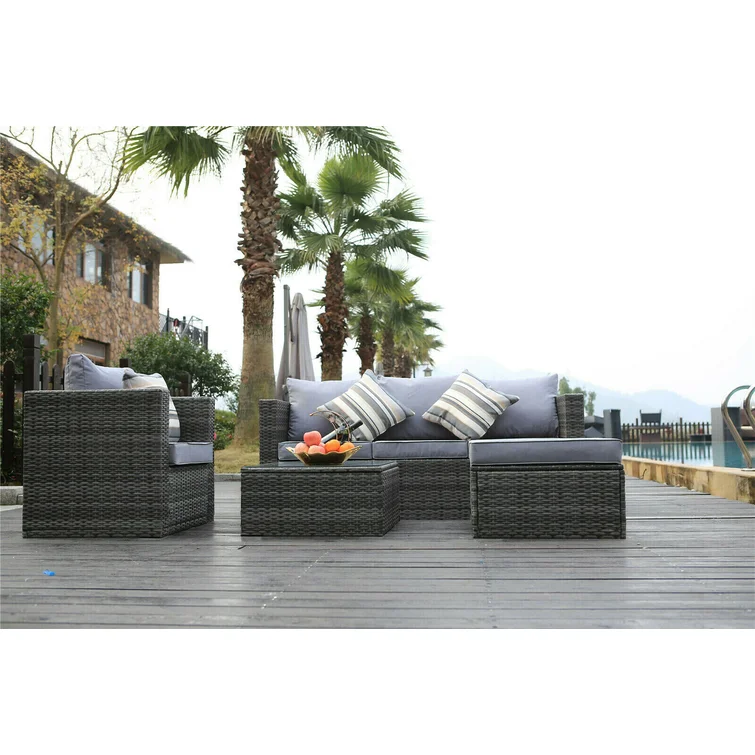 Ambrose Rattan 5 - Person Seating Group with Cushions