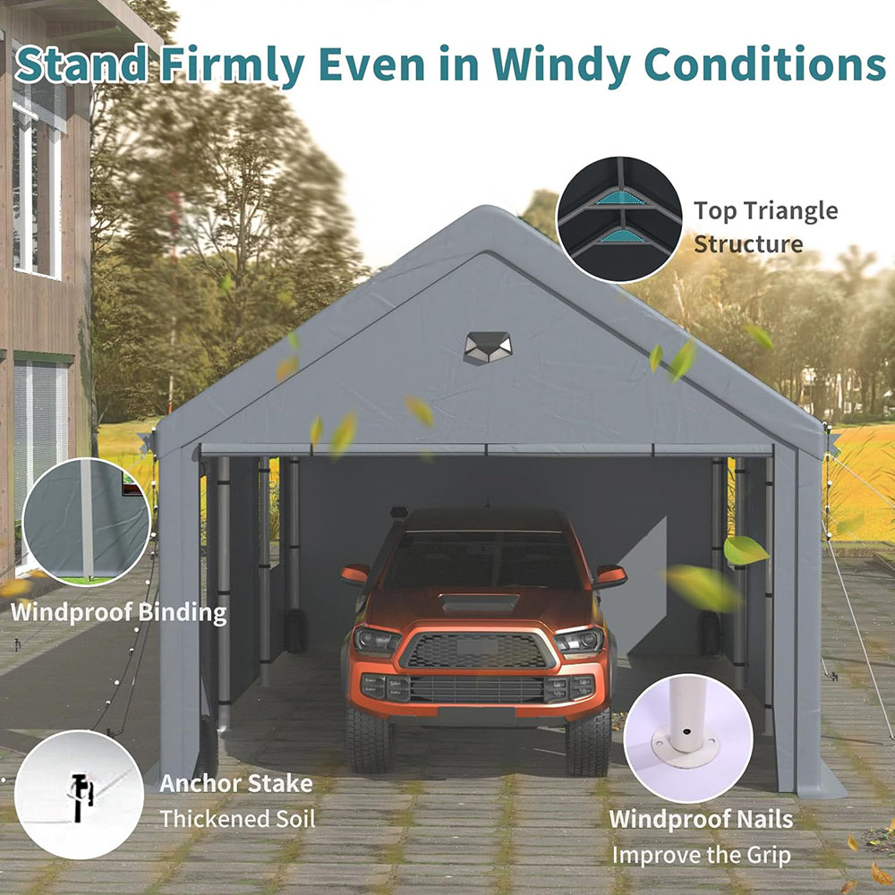 Heavy duty carport canopy, extra large portable car tent garage with roll-up windows and four seasons tarpaulin cover
