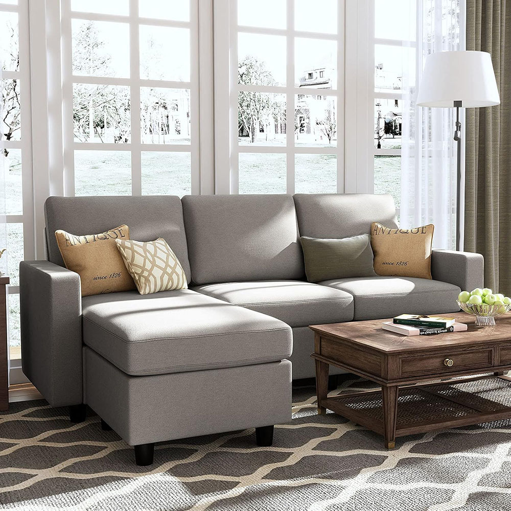 HONBAY L Shaped Couch with Linen Fabric,Convertible, Reversible Sectional Sofa