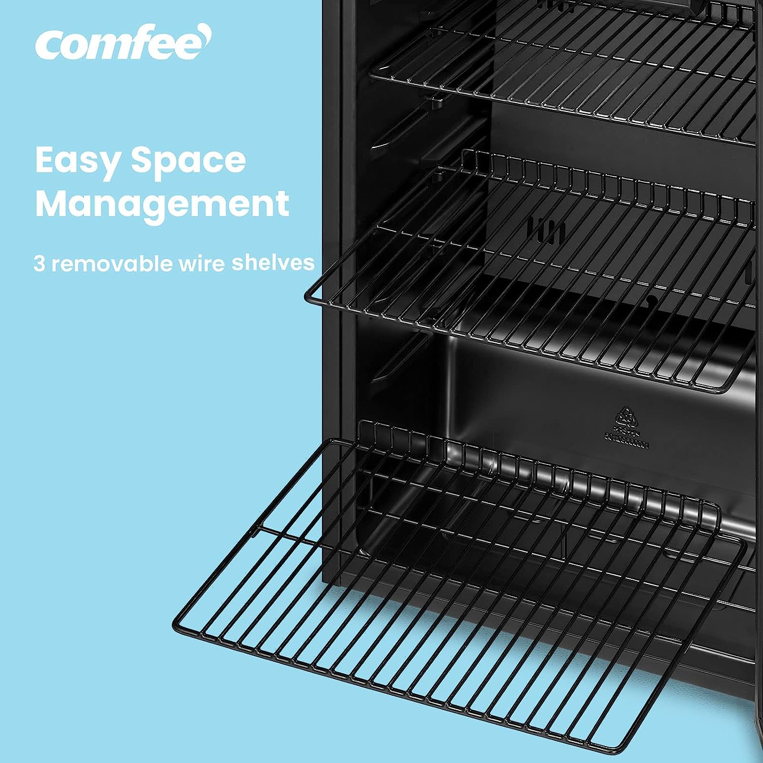 COMFEE' RCZ96BG1(E) Under Counter Beer Fridge, 93L Beverages & Drinks Fridge, LED Light, Removable Shelves, Economic Energy [En