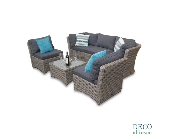 6PC High Back Modular Daybed Sofa Rattan Furniture Set - Natural DECO alfresco