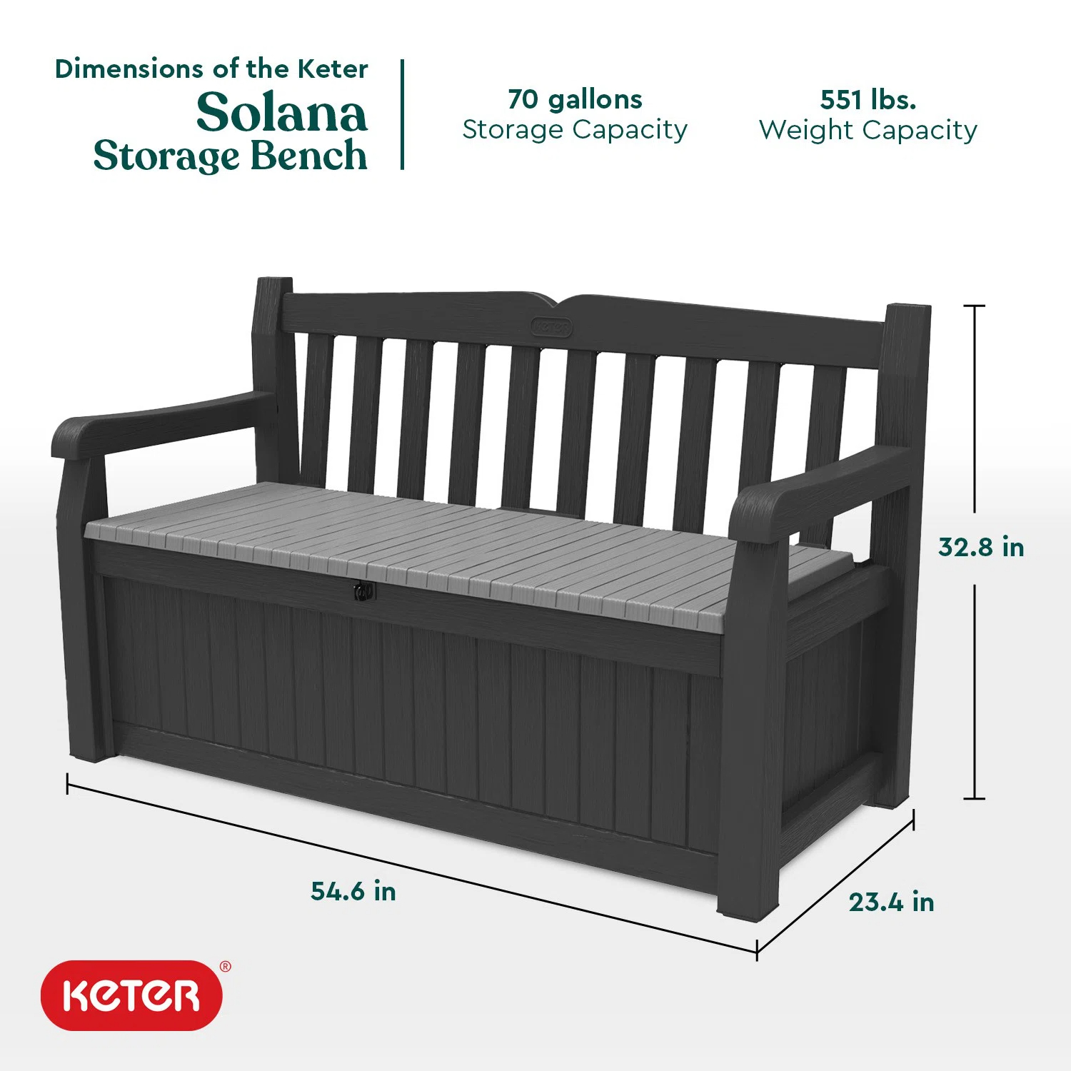 【Storage Shed】Solana Chic Elegant Wood-Look Storage Bench with Comfy Durable Weather Resistance Sitting