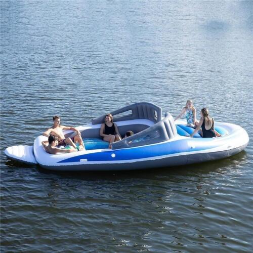 New Trending Inflatable Floating Water Row Bed Island 6 Person Pirate Pool Rafts
