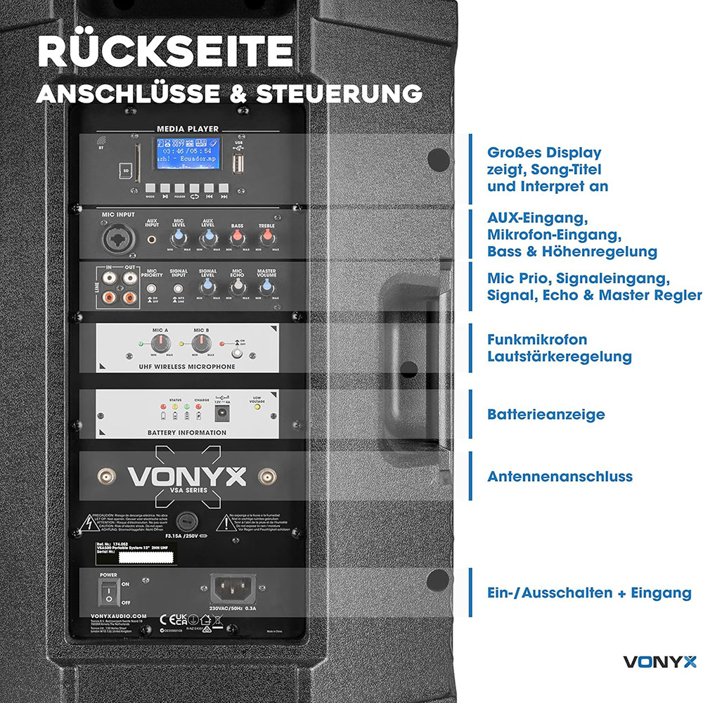 Vonyx VSA700 Partybox Bluetooth Lautsprecher groß mit Akku