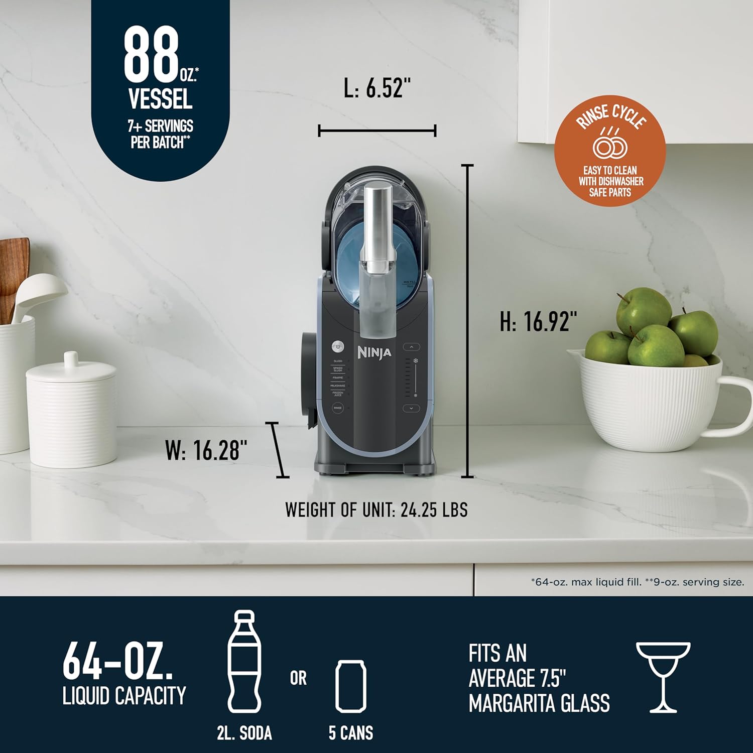 Ninja SLUSHi with RapidChill Technology, 88 oz. Frozen Drink & Slushie Machine, 5 Preset Programs, Margaritas, Frappés, and More, Premium Accents, Black