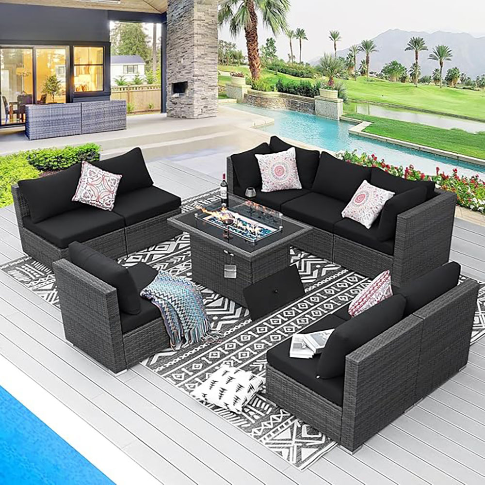 BULEXYARD Grey PE Wicker Patio Furniture Sectional Conversation Sofa Set