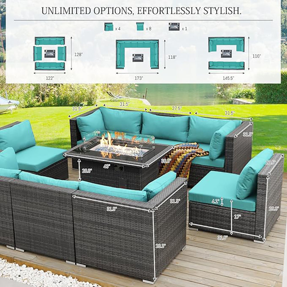 BULEXYARD Grey PE Wicker Patio Furniture Sectional Conversation Sofa Set