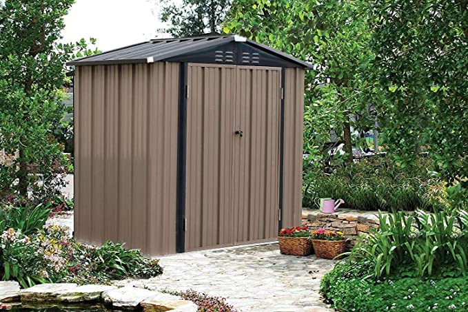 6×4 FT New Metal Garden Shed Garden Storage Outdoor Metal Utility Tool Storage with Lock for Tools (4X6′)
