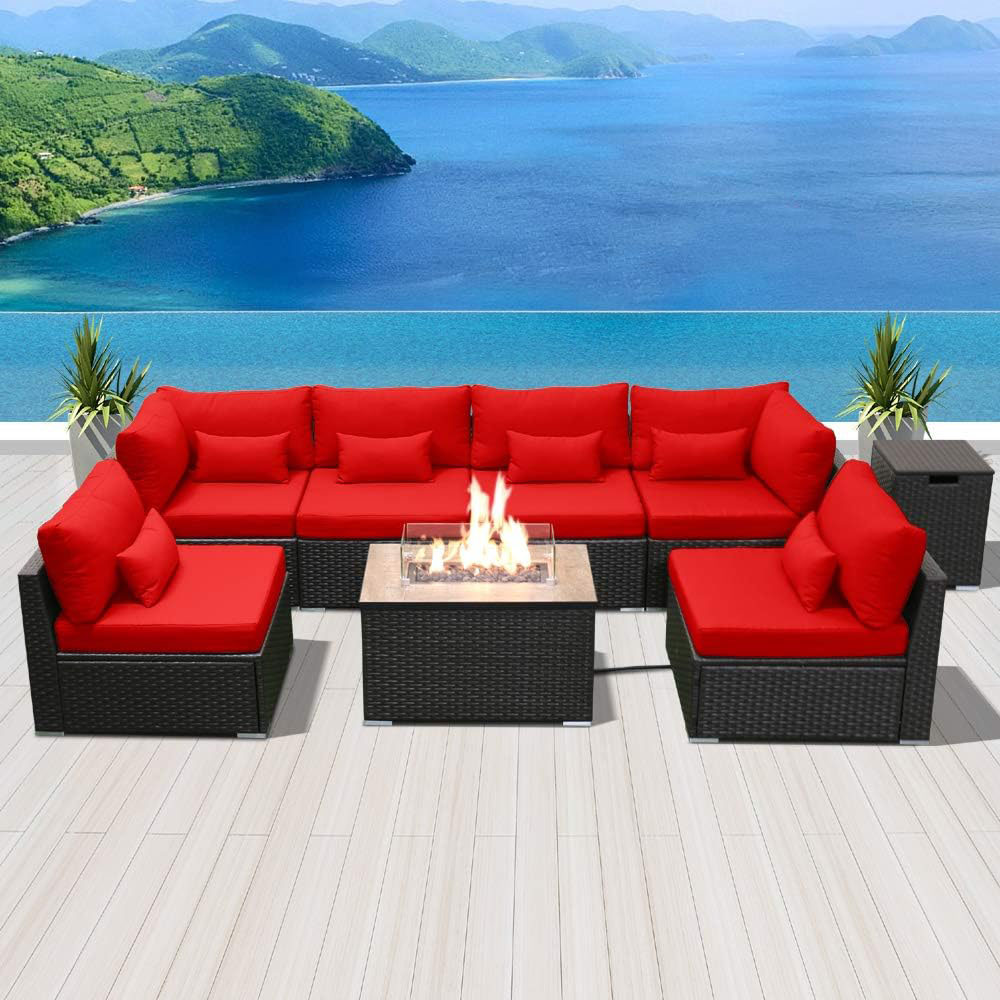 Dineli Sectional Sofa with Gas/Propane Fire Pit Table Outdoor Patio Furniture Sets