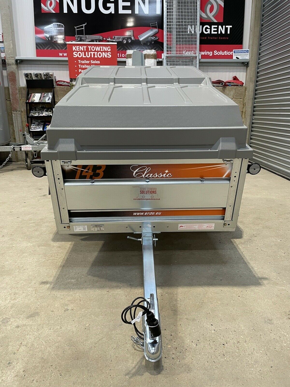 Newly assembled Erde 143 box car camper trailer with lockable ABS hard top