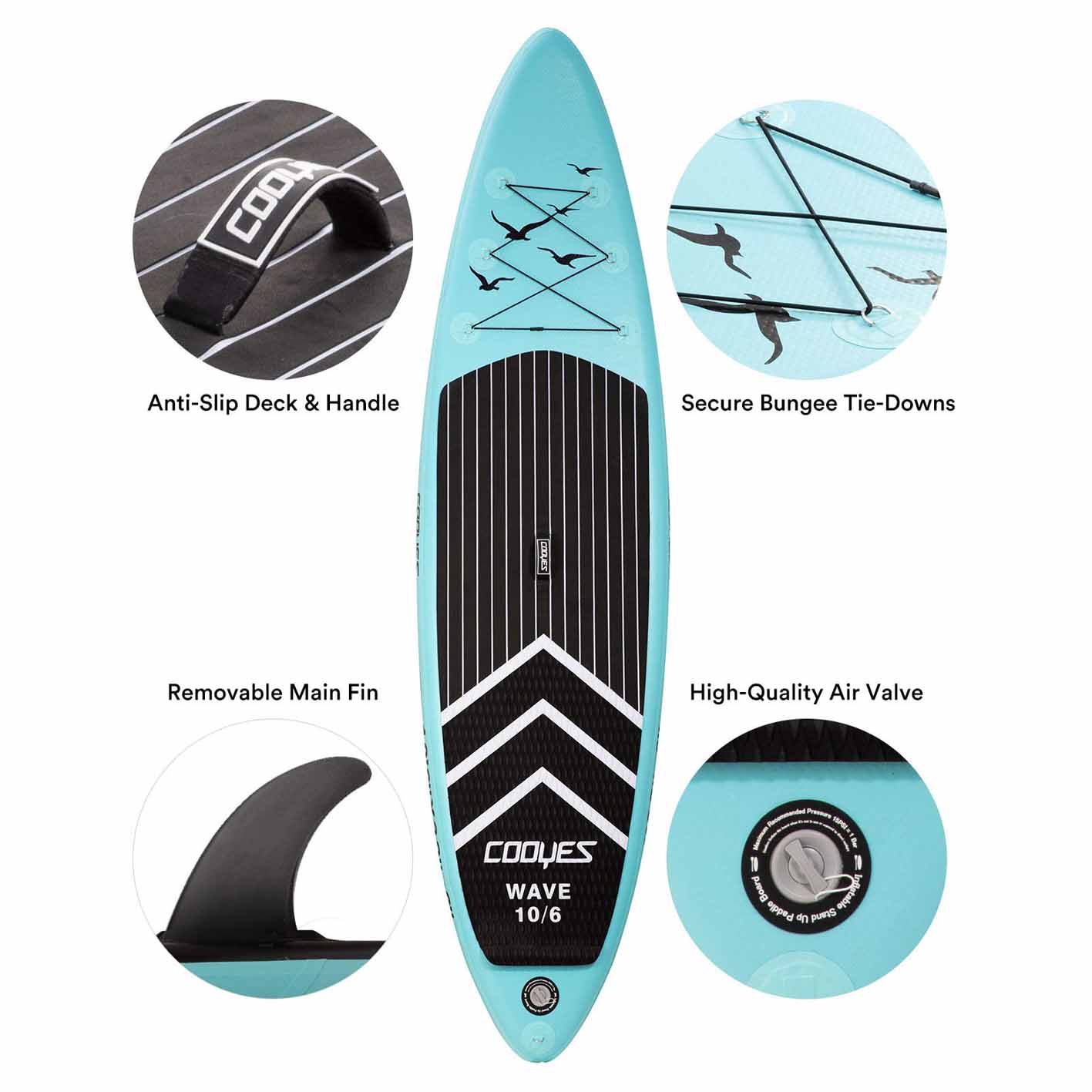 Cooyes Paddle Board, 10ft/10.6ft Inflatable Paddle Board, Stand up Paddle Board with Premium SUP Accessories & Backpack, Emergency Repair Kit, Non-Slip Deck & More - Extra-Light ISUP