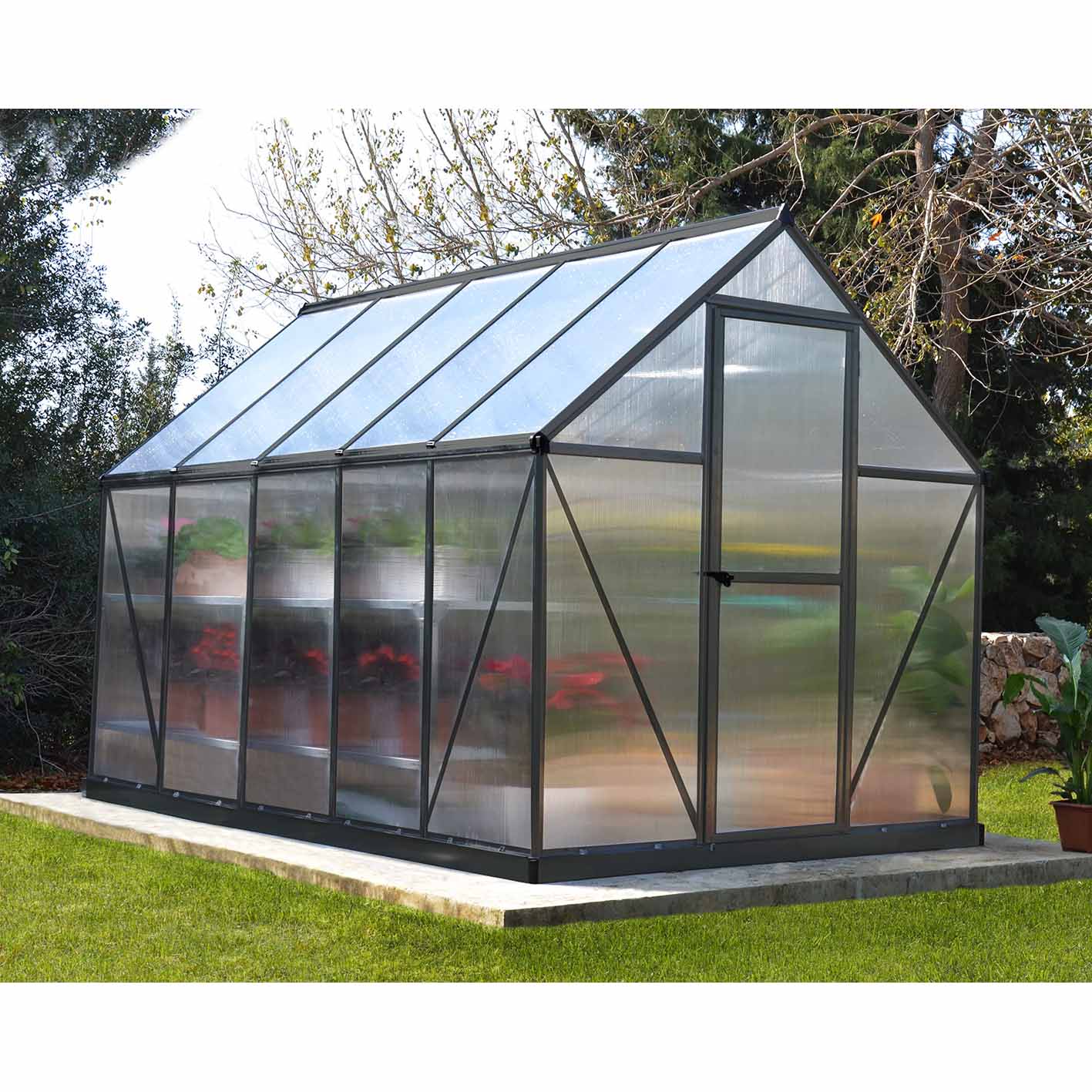Palram Canopia Mythos 6x10 Silver Greenhouse -TwinWall Polycarbonate, Aluminum Frame, Base Included