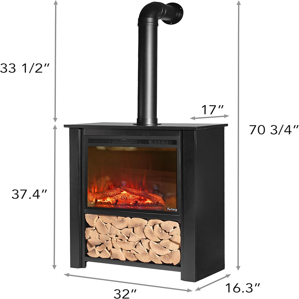 Innsbruck Electric LED Fireplace Stove - Décor Chimney Flue and Wood