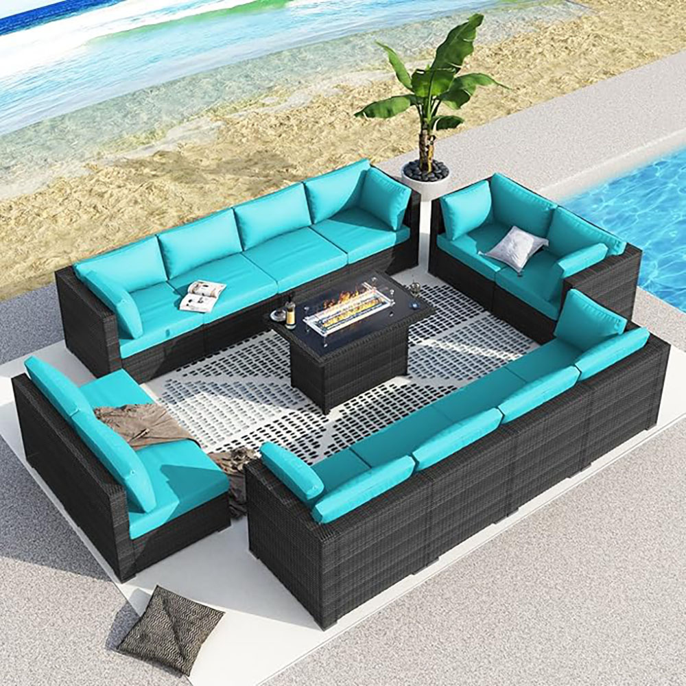 BULEXYARD Grey PE Wicker Patio Furniture Sectional Conversation Sofa Set