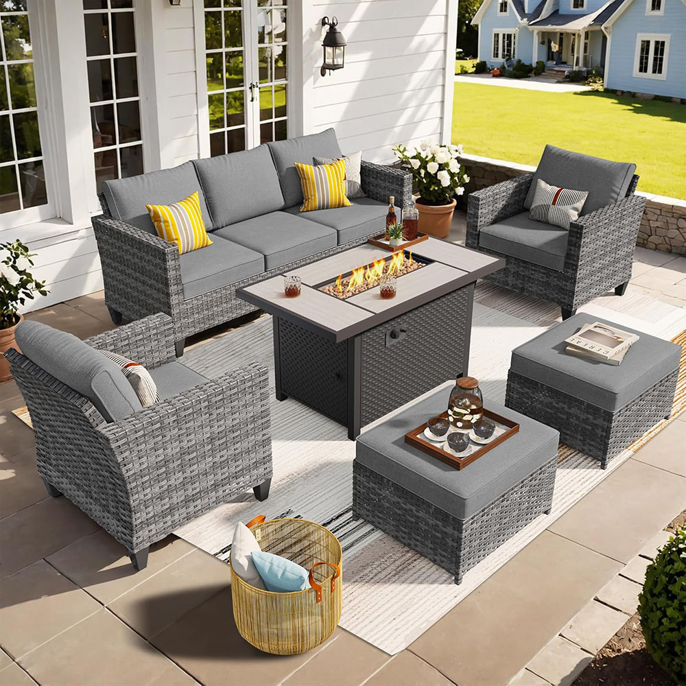 ovios Patio Furniture Set, Outdoor Wicker Rattan Sofa Couch with Chairs