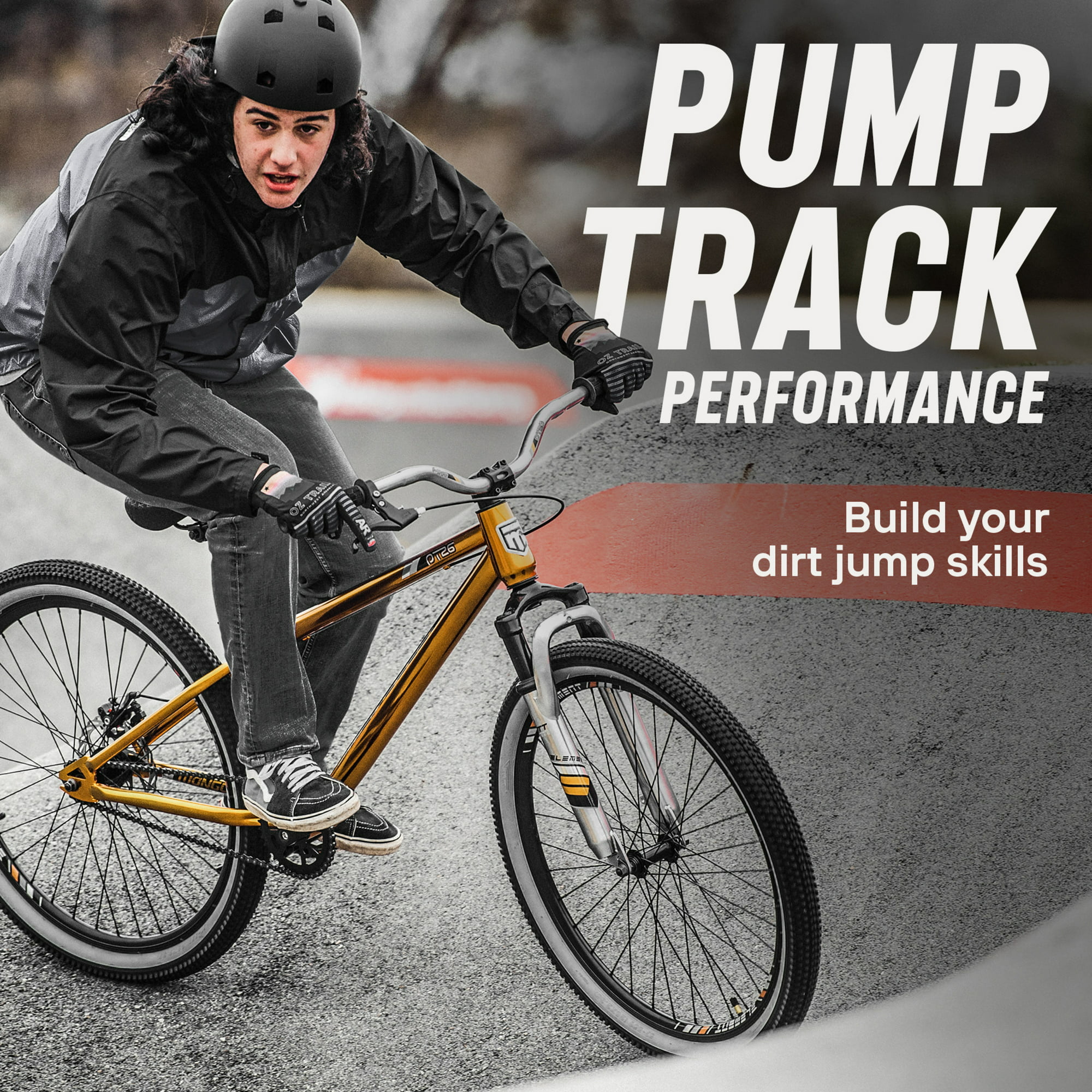 Mongoose PT26 Dirt Jump Bike, Pump Tracks, Single Speed, 26 Wheels, Brass.