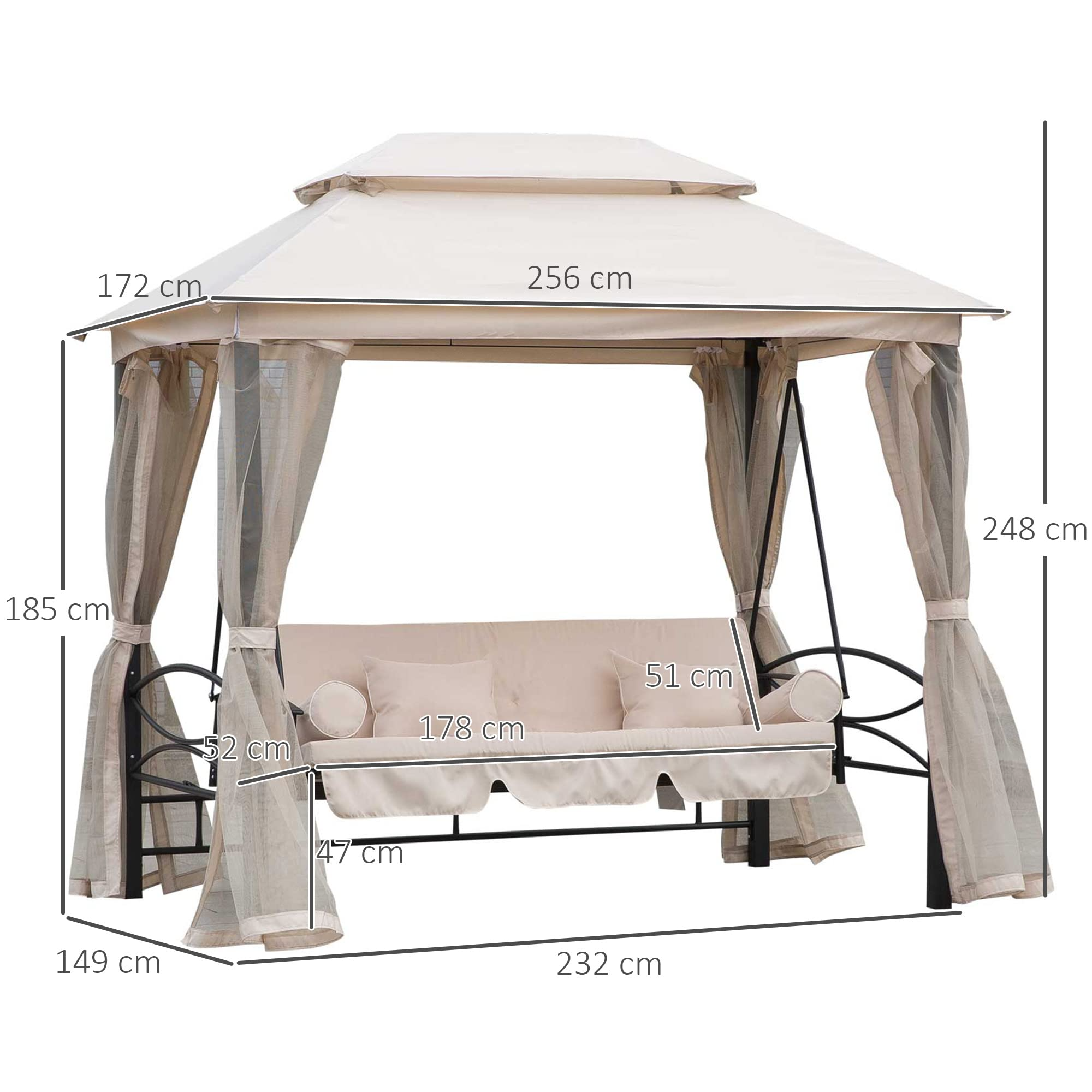Gazebo Sofa Bed Swing Set Outdoor Terrace + Cushions