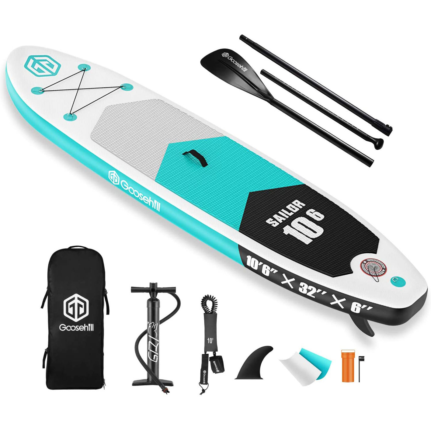 Goosehill Inflatable Stand Up Paddle Board, Premium SUP Package, 10′ Long 32′′ Wide 6′′ Thick, Patterns Open for Customization