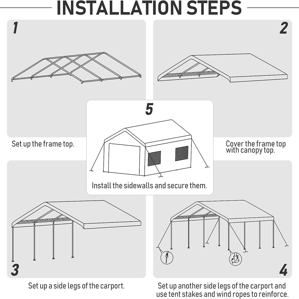 OUTFINE Carport Canopy 12x20ft Heavy Duty Boat Carport Canopy Garage