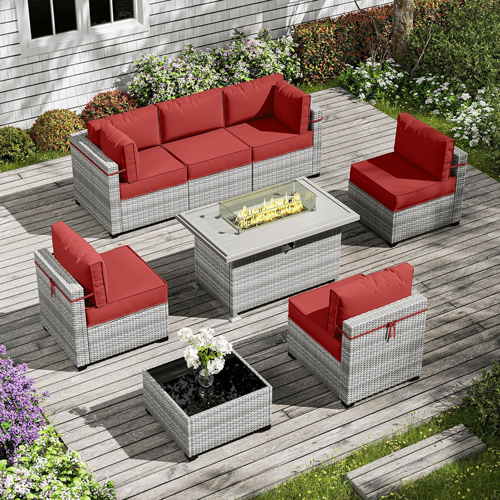 8-Piece Patio Furniture Set With Fire Pit Table, With 5