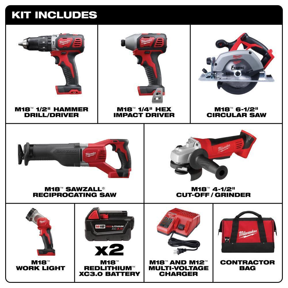 Milwaukee M18 Cordless LITHIUM-ION 6-Tool Combo Kit (2696-26)