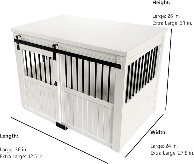 New Age Pet ECOFLEX Homestead Sliding Barn Door Furniture Style Dog Crate - Antique White, Extra Large (EHDBC15-04XL)
