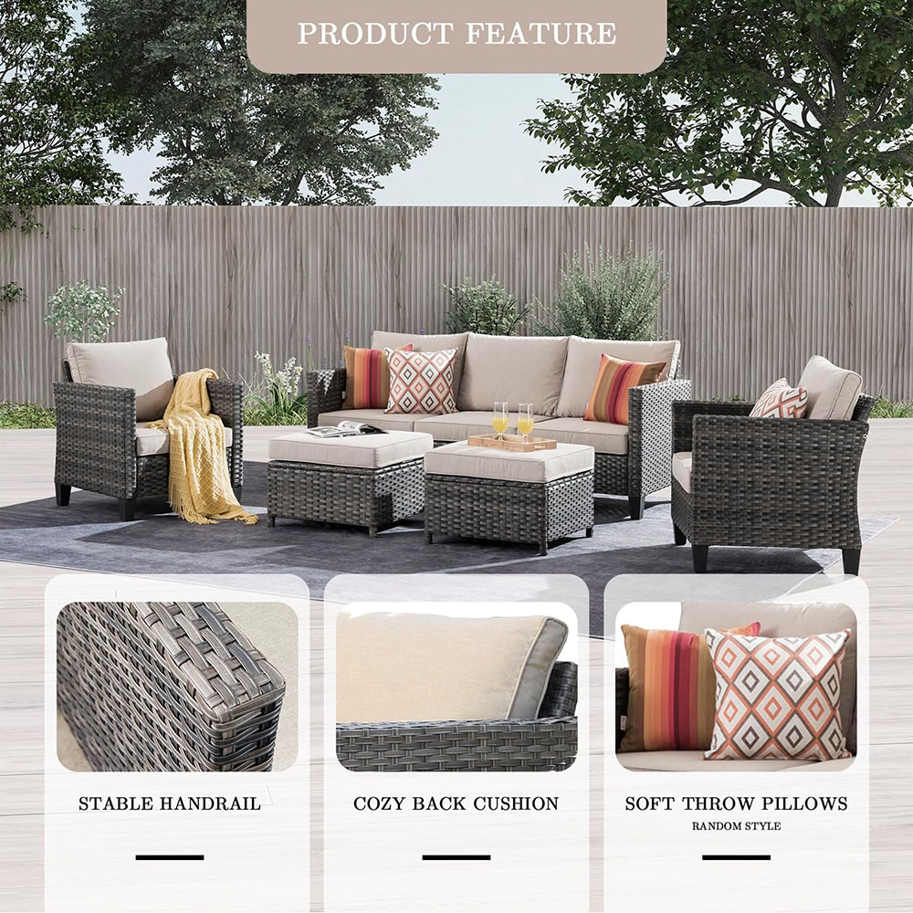 ovios Patio Furniture Set, Outdoor Wicker Rattan Sofa Couch with Chairs