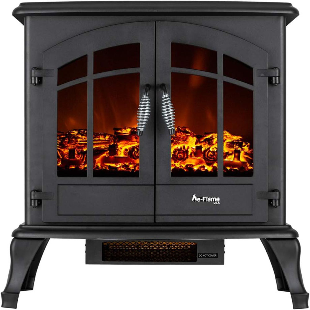 Jasper Freestanding Electric Fireplace Stove Heater - Realistic 3-D Log and Fire Effect