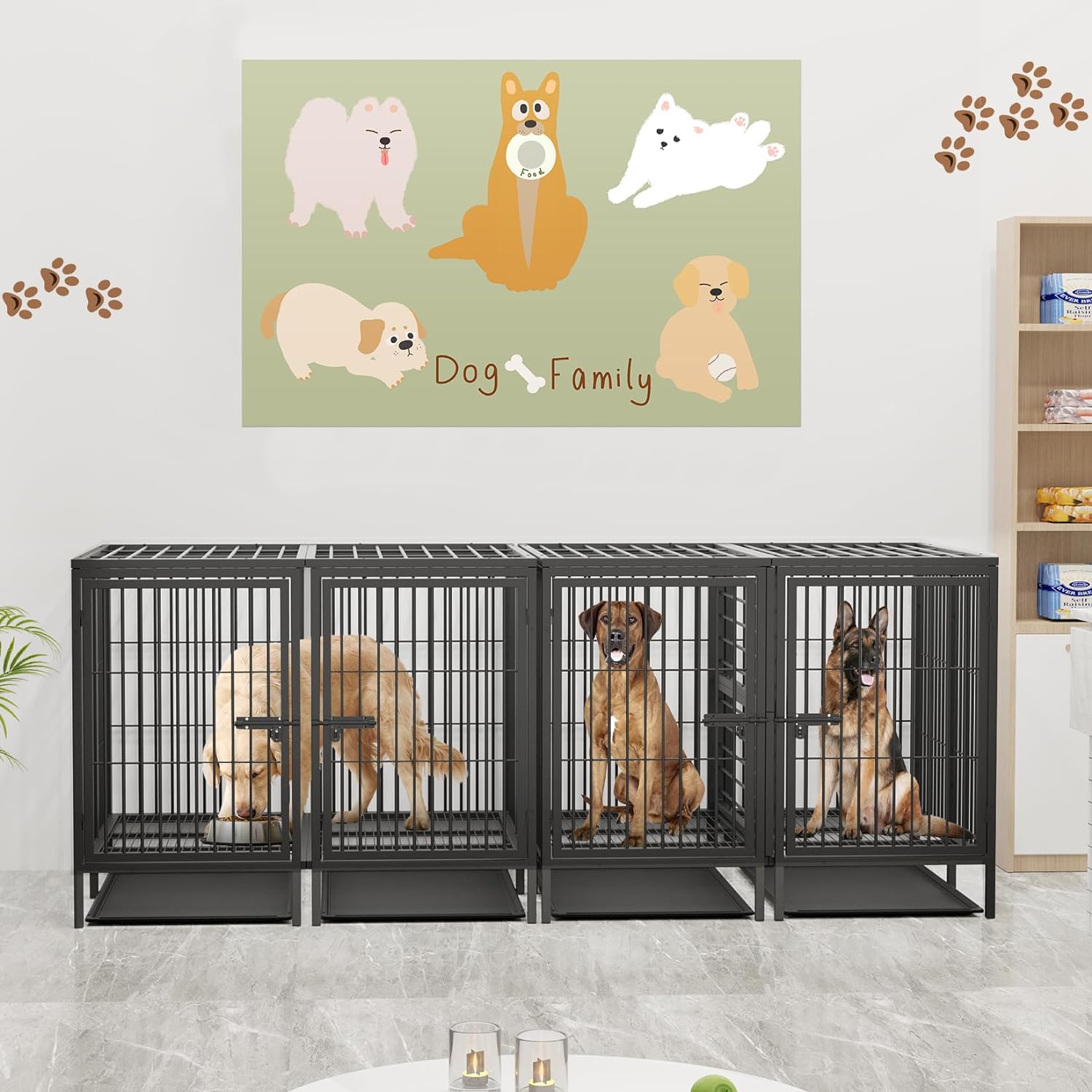 52 Inch Extra Large Huge Metal Pet Cage with Removable Divider Panel - Indoor Higher Inner Space Doggy Playpen Kennel with Two Doors and Trays for Small Medium Large Dogs