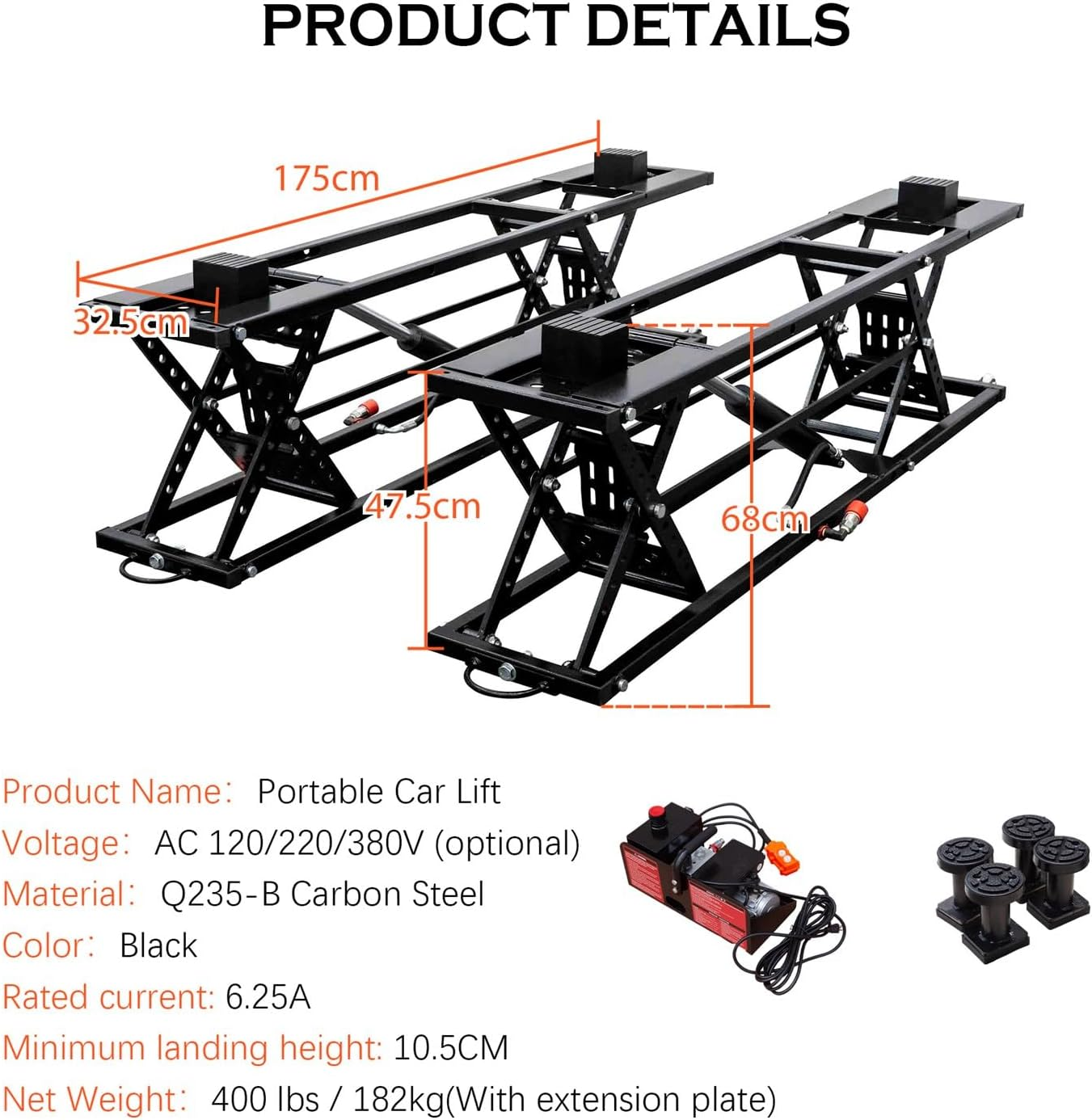7000LBS Capacity Portable Car Lift, Heavy Duty Vehicle Jack Ramp, Hydraulic Portable for Home Garage, Truck Jack & Car Ramps for SUV, Automobile, Garage Tool with Quick Setup